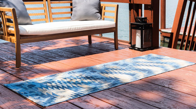 Blue 2' x 6' 1 Outdoor Modern Runner Area Rug Weather Resistant for Patio, Deck, Terrace, Balcony, Porch 100% Polypropylene Modern Outside Carpet for Sale at Rug Engine