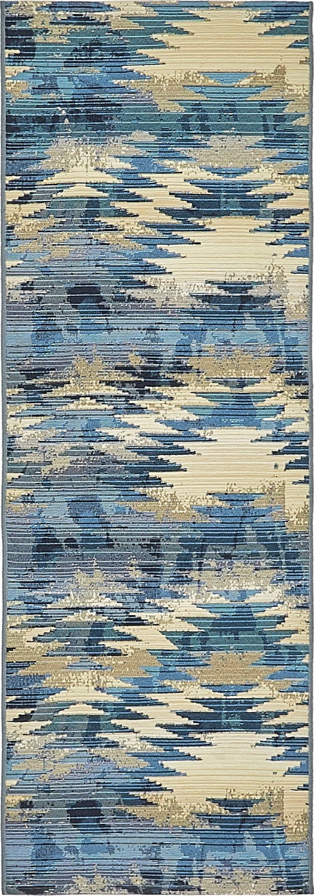 Blue 2' x 6' 1 Outdoor Modern Runner Area Rug Weather Resistant for Patio, Deck, Terrace, Balcony, Porch 100% Polypropylene Modern Outside Carpet for Sale at Rug Engine