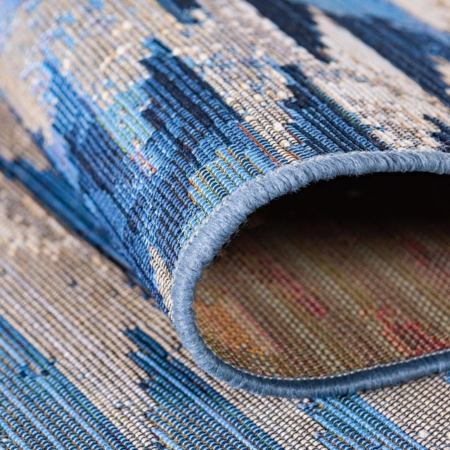 Blue 8' x 8' Outdoor Modern Round Area Rug Weather Resistant for Patio, Deck, Terrace, Balcony, Porch 100% Polypropylene Modern Outside Carpet for Sale at Rug Engine