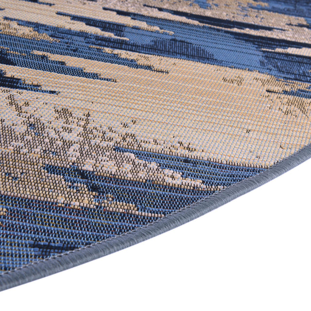 Blue 8' x 8' Outdoor Modern Round Area Rug Weather Resistant for Patio, Deck, Terrace, Balcony, Porch 100% Polypropylene Modern Outside Carpet for Sale at Rug Engine