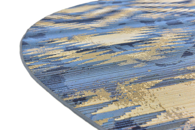 Blue 8' x 8' Outdoor Modern Round Area Rug Weather Resistant for Patio, Deck, Terrace, Balcony, Porch 100% Polypropylene Modern Outside Carpet for Sale at Rug Engine