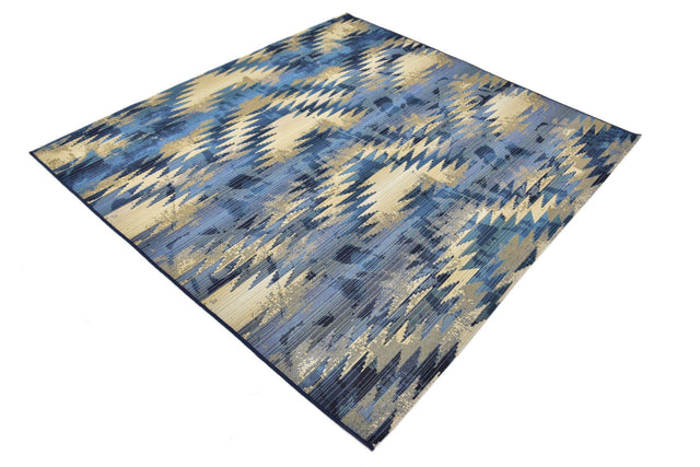 Blue 6' 1 x 6' 1 Outdoor Modern Square Area Rug Weather Resistant for Patio, Deck, Terrace, Balcony, Porch 100% Polypropylene Modern Outside Carpet for Sale at Rug Engine