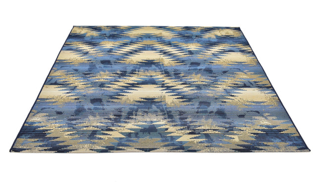 Blue 6' 1 x 6' 1 Outdoor Modern Square Area Rug Weather Resistant for Patio, Deck, Terrace, Balcony, Porch 100% Polypropylene Modern Outside Carpet for Sale at Rug Engine