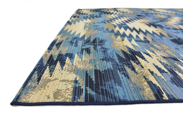 Blue 6' 1 x 6' 1 Outdoor Modern Square Area Rug Weather Resistant for Patio, Deck, Terrace, Balcony, Porch 100% Polypropylene Modern Outside Carpet for Sale at Rug Engine