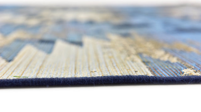 Blue 6' 1 x 6' 1 Outdoor Modern Square Area Rug Weather Resistant for Patio, Deck, Terrace, Balcony, Porch 100% Polypropylene Modern Outside Carpet for Sale at Rug Engine