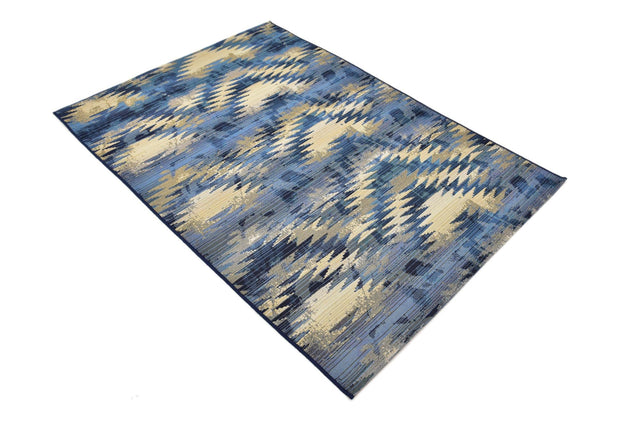 Blue 4' 1 x 6' 1 Outdoor Modern Rectangle Area Rug Weather Resistant for Patio, Deck, Terrace, Balcony, Porch 100% Polypropylene Modern Outside Carpet for Sale at Rug Engine