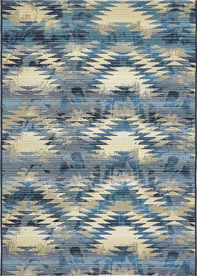 Blue 4' 1 x 6' 1 Outdoor Modern Rectangle Area Rug Weather Resistant for Patio, Deck, Terrace, Balcony, Porch 100% Polypropylene Modern Outside Carpet for Sale at Rug Engine