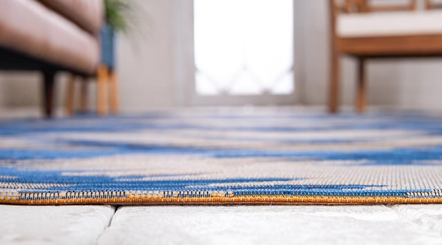Blue 8' x 11' 4 Outdoor Modern Rectangle Area Rug Weather Resistant for Patio, Deck, Terrace, Balcony, Porch 100% Polypropylene Modern Outside Carpet for Sale at Rug Engine