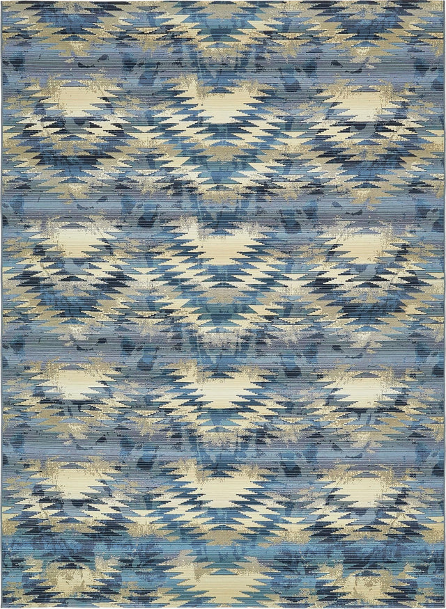 Blue 8' x 11' 4 Outdoor Modern Rectangle Area Rug Weather Resistant for Patio, Deck, Terrace, Balcony, Porch 100% Polypropylene Modern Outside Carpet for Sale at Rug Engine