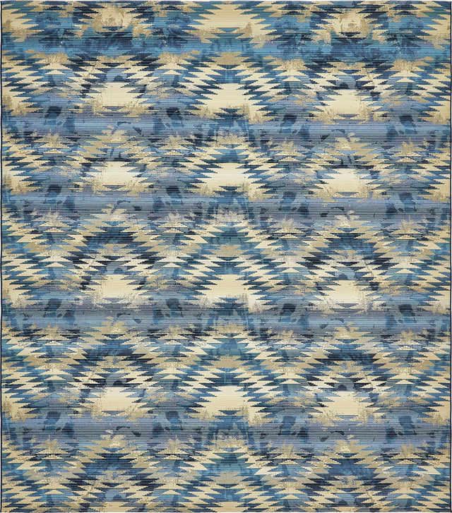 Blue 10' x 12' 2 Outdoor Modern Rectangle Area Rug Weather Resistant for Patio, Deck, Terrace, Balcony, Porch 100% Polypropylene Modern Outside Carpet for Sale at Rug Engine