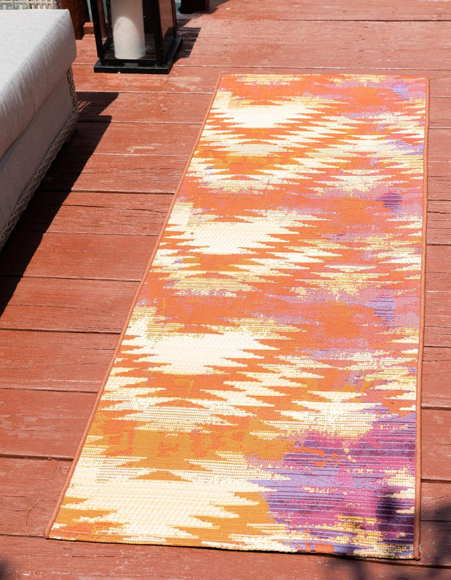 Red 2' x 6' 1 Outdoor Modern Runner Area Rug Weather Resistant for Patio, Deck, Terrace, Balcony, Porch 100% Polypropylene Modern Outside Carpet for Sale at Rug Engine