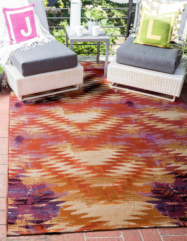 Red 4' 1 x 6' 1 Outdoor Modern Rectangle Area Rug Weather Resistant for Patio, Deck, Terrace, Balcony, Porch 100% Polypropylene Modern Outside Carpet for Sale at Rug Engine