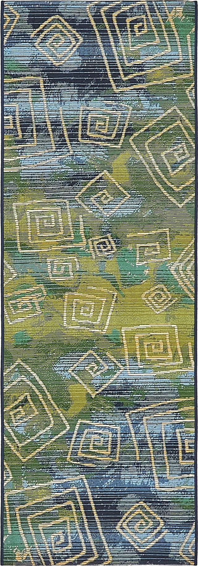 Blue 2' x 6' 1 Outdoor Modern Runner Area Rug Weather Resistant for Patio, Deck, Terrace, Balcony, Porch 100% Polypropylene Modern Outside Carpet for Sale at Rug Engine
