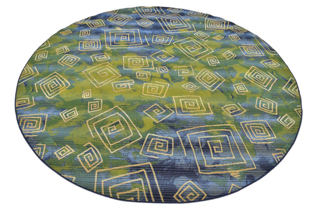 Blue 8' x 8' Outdoor Modern Round Area Rug Weather Resistant for Patio, Deck, Terrace, Balcony, Porch 100% Polypropylene Modern Outside Carpet for Sale at Rug Engine