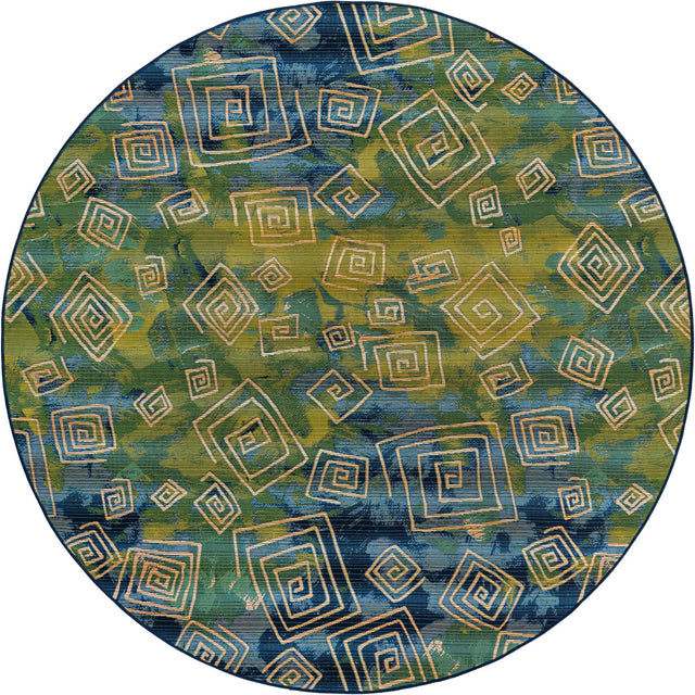 Blue 8' x 8' Outdoor Modern Round Area Rug Weather Resistant for Patio, Deck, Terrace, Balcony, Porch 100% Polypropylene Modern Outside Carpet for Sale at Rug Engine