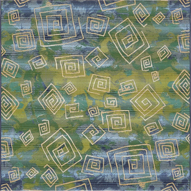 Blue 6' 1 x 6' 1 Outdoor Modern Square Area Rug Weather Resistant for Patio, Deck, Terrace, Balcony, Porch 100% Polypropylene Modern Outside Carpet for Sale at Rug Engine