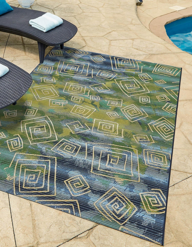 Blue 2' 2 x 3' 1 Outdoor Modern Rectangle Area Rug Weather Resistant for Patio, Deck, Terrace, Balcony, Porch 100% Polypropylene Modern Outside Carpet for Sale at Rug Engine