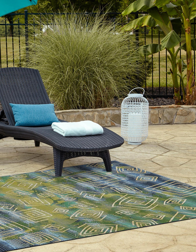 Blue 2' 2 x 3' 1 Outdoor Modern Rectangle Area Rug Weather Resistant for Patio, Deck, Terrace, Balcony, Porch 100% Polypropylene Modern Outside Carpet for Sale at Rug Engine