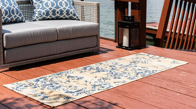 Beige 2' 7 x 5' 3 Outdoor Botanical Runner Area Rug Weather Resistant for Patio, Deck, Terrace, Balcony, Porch Polypropylene Garden Floral Tropical Carpet for Sale at Rug Engine