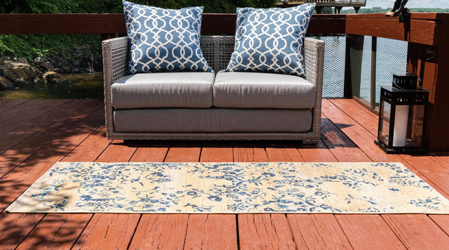 Beige 2' x 6' 1 Outdoor Botanical Runner Area Rug Weather Resistant for Patio, Deck, Terrace, Balcony, Porch Polypropylene Garden Floral Tropical Carpet for Sale at Rug Engine