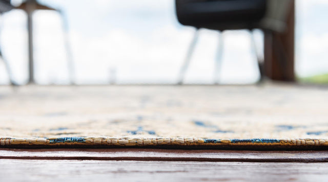 Beige 2' 7 x 5' 3 Outdoor Botanical Runner Area Rug Weather Resistant for Patio, Deck, Terrace, Balcony, Porch Polypropylene Garden Floral Tropical Carpet for Sale at Rug Engine