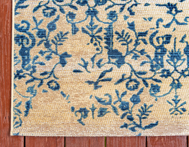 Beige 2' x 6' 1 Outdoor Botanical Runner Area Rug Weather Resistant for Patio, Deck, Terrace, Balcony, Porch Polypropylene Garden Floral Tropical Carpet for Sale at Rug Engine
