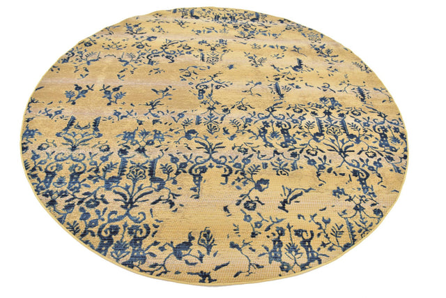 Beige 8' x 8' Outdoor Botanical Round Area Rug Weather Resistant for Patio, Deck, Terrace, Balcony, Porch Polypropylene Garden Floral Tropical Carpet for Sale at Rug Engine