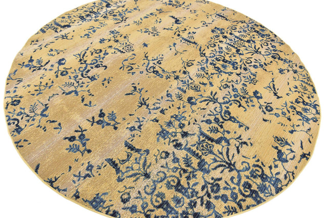 Beige 8' x 8' Outdoor Botanical Round Area Rug Weather Resistant for Patio, Deck, Terrace, Balcony, Porch Polypropylene Garden Floral Tropical Carpet for Sale at Rug Engine