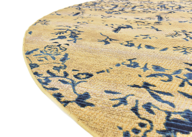 Beige 8' x 8' Outdoor Botanical Round Area Rug Weather Resistant for Patio, Deck, Terrace, Balcony, Porch Polypropylene Garden Floral Tropical Carpet for Sale at Rug Engine