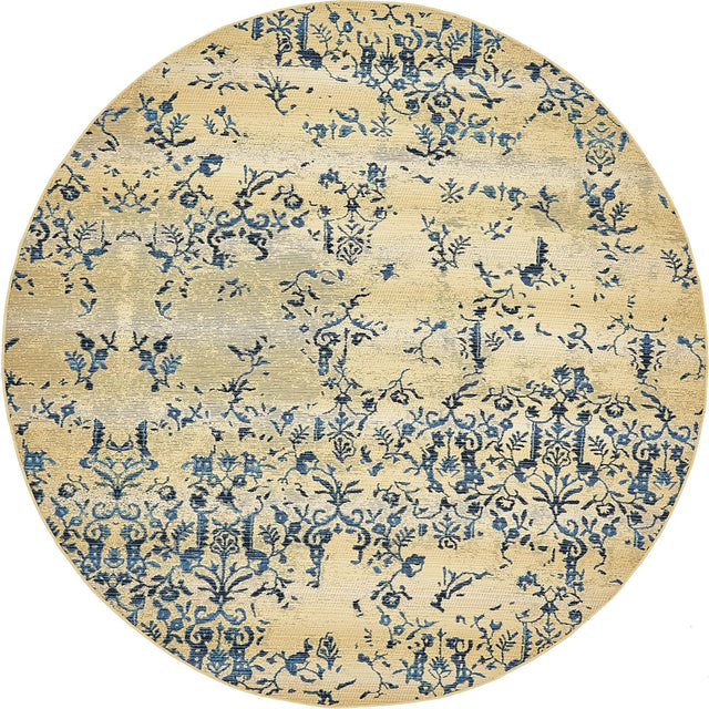 Beige 8' x 8' Outdoor Botanical Round Area Rug Weather Resistant for Patio, Deck, Terrace, Balcony, Porch Polypropylene Garden Floral Tropical Carpet for Sale at Rug Engine