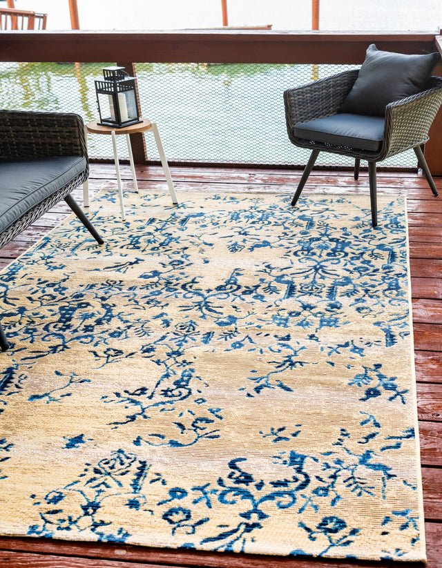 Beige 10' x 12' 2 Outdoor Botanical Rectangle Area Rug Weather Resistant for Patio, Deck, Terrace, Balcony, Porch Polypropylene Garden Floral Tropical Carpet for Sale at Rug Engine