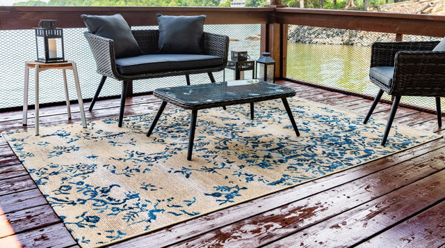 Beige 10' x 12' 2 Outdoor Botanical Rectangle Area Rug Weather Resistant for Patio, Deck, Terrace, Balcony, Porch Polypropylene Garden Floral Tropical Carpet for Sale at Rug Engine