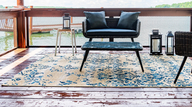 Beige 10' x 12' 2 Outdoor Botanical Rectangle Area Rug Weather Resistant for Patio, Deck, Terrace, Balcony, Porch Polypropylene Garden Floral Tropical Carpet for Sale at Rug Engine