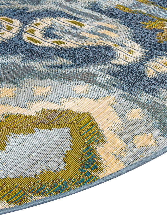 Blue 8' x 8' Outdoor Modern Round Area Rug Weather Resistant for Patio, Deck, Terrace, Balcony, Porch 100% Polypropylene Modern Outside Carpet for Sale at Rug Engine
