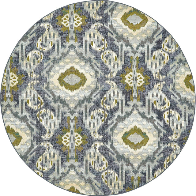 Blue 8' x 8' Outdoor Modern Round Area Rug Weather Resistant for Patio, Deck, Terrace, Balcony, Porch 100% Polypropylene Modern Outside Carpet for Sale at Rug Engine