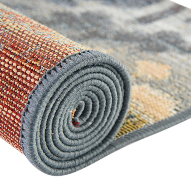 Blue 6' 1 x 6' 1 Outdoor Modern Square Area Rug Weather Resistant for Patio, Deck, Terrace, Balcony, Porch 100% Polypropylene Modern Outside Carpet for Sale at Rug Engine