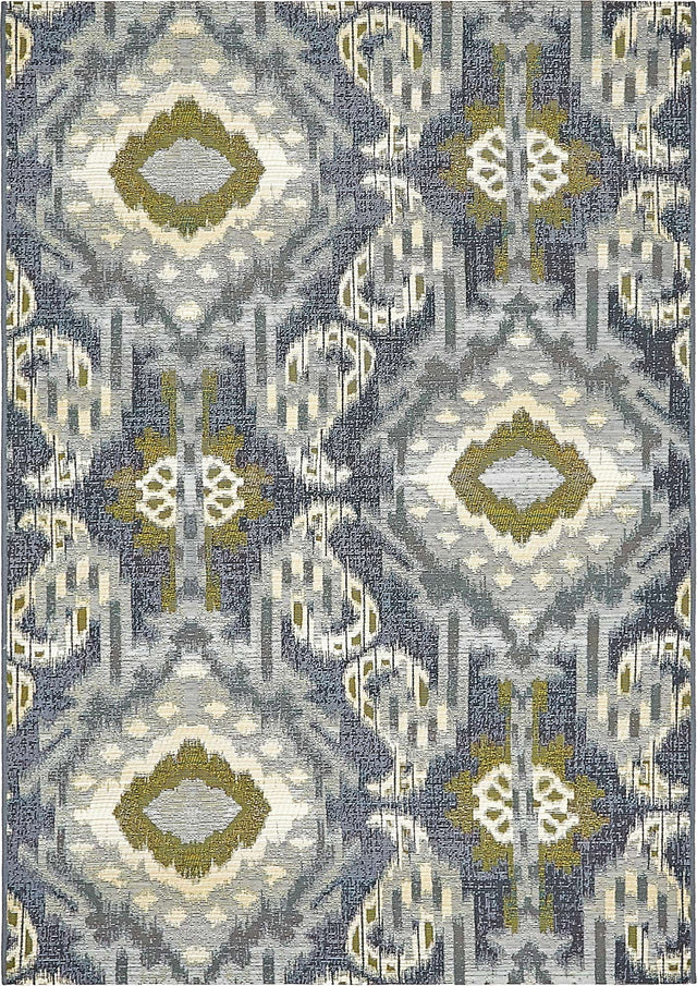 Blue 4' 1 x 6' 1 Outdoor Modern Rectangle Area Rug Weather Resistant for Patio, Deck, Terrace, Balcony, Porch 100% Polypropylene Modern Outside Carpet for Sale at Rug Engine