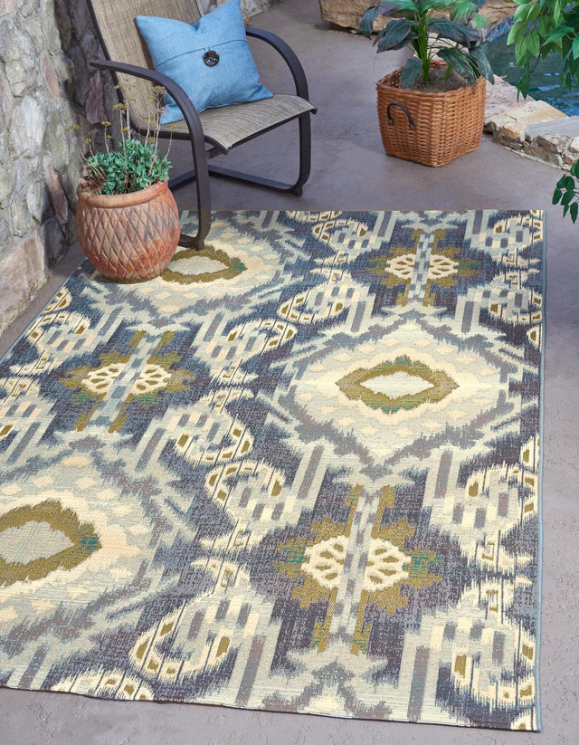 Blue 5' 3 x 8' Outdoor Modern Rectangle Area Rug Weather Resistant for Patio, Deck, Terrace, Balcony, Porch 100% Polypropylene Modern Outside Carpet for Sale at Rug Engine