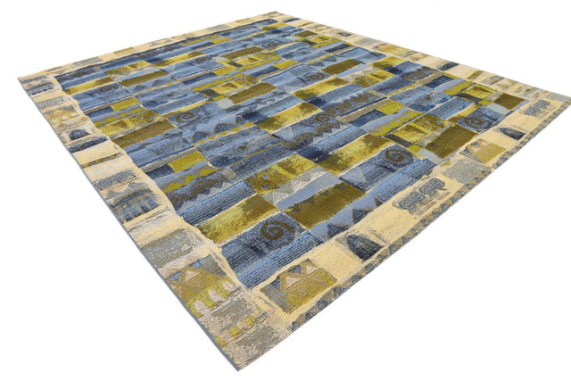 Blue 10' x 12' 2 Outdoor Modern Rectangle Area Rug Weather Resistant for Patio, Deck, Terrace, Balcony, Porch 100% Polypropylene Modern Outside Carpet for Sale at Rug Engine