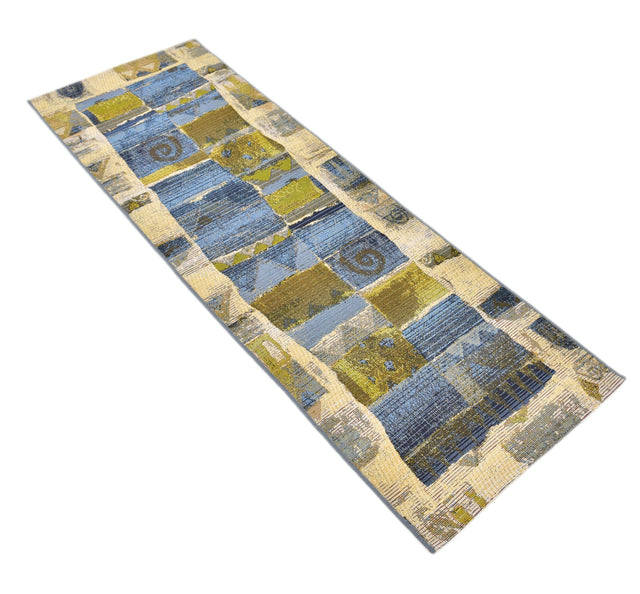 Blue 2' x 6' 1 Outdoor Modern Runner Area Rug Weather Resistant for Patio, Deck, Terrace, Balcony, Porch 100% Polypropylene Modern Outside Carpet for Sale at Rug Engine