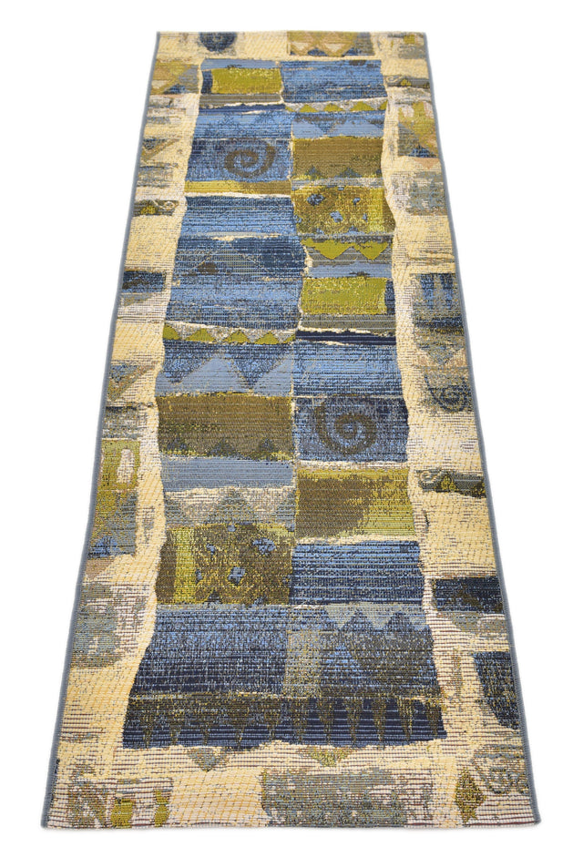 Blue 2' x 6' 1 Outdoor Modern Runner Area Rug Weather Resistant for Patio, Deck, Terrace, Balcony, Porch 100% Polypropylene Modern Outside Carpet for Sale at Rug Engine