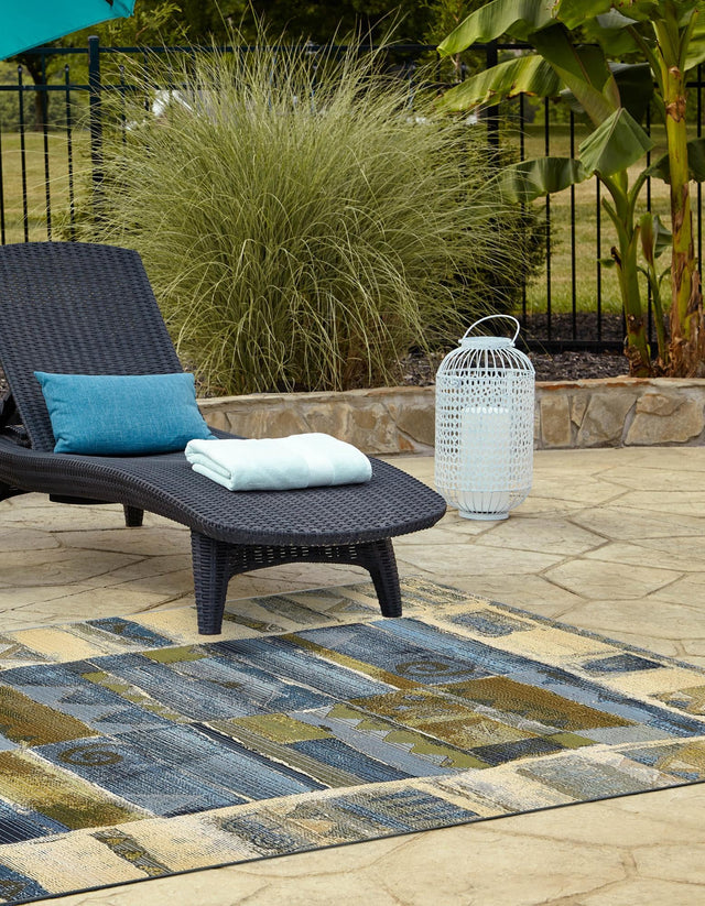 Blue 10' x 12' 2 Outdoor Modern Rectangle Area Rug Weather Resistant for Patio, Deck, Terrace, Balcony, Porch 100% Polypropylene Modern Outside Carpet for Sale at Rug Engine