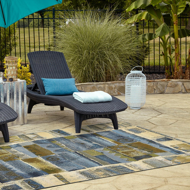 Blue 10' x 12' 2 Outdoor Modern Rectangle Area Rug Weather Resistant for Patio, Deck, Terrace, Balcony, Porch 100% Polypropylene Modern Outside Carpet for Sale at Rug Engine