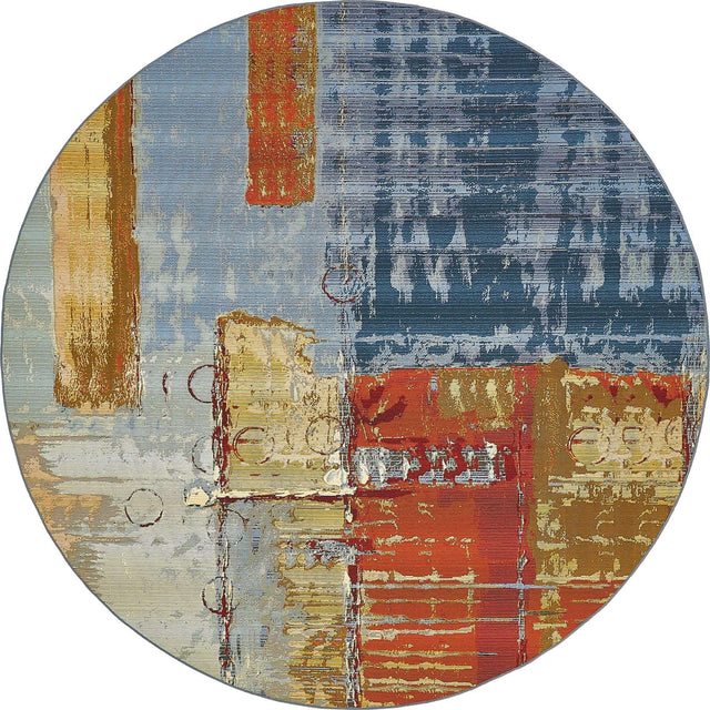 Multicolor 8' x 8' Outdoor Modern Round Area Rug Weather Resistant for Patio, Deck, Terrace, Balcony, Porch 100% Polypropylene Modern Outside Carpet for Sale at Rug Engine