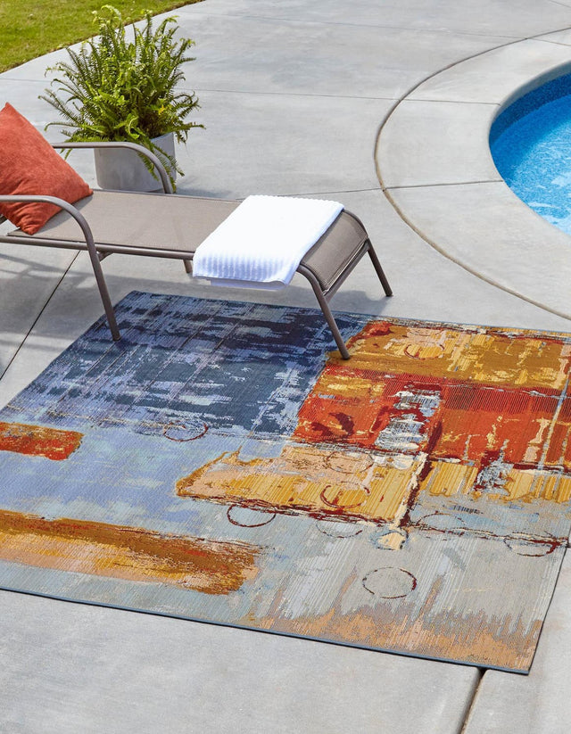 Multicolor 6' 1 x 6' 1 Outdoor Modern Square Area Rug Weather Resistant for Patio, Deck, Terrace, Balcony, Porch 100% Polypropylene Modern Outside Carpet for Sale at Rug Engine