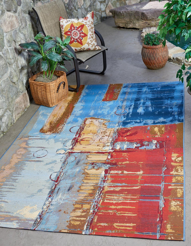 Multicolor 4' 1 x 6' 1 Outdoor Modern Rectangle Area Rug Weather Resistant for Patio, Deck, Terrace, Balcony, Porch 100% Polypropylene Modern Outside Carpet for Sale at Rug Engine