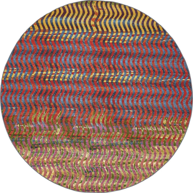 Multicolor 8' x 8' Outdoor Modern Round Area Rug Weather Resistant for Patio, Deck, Terrace, Balcony, Porch 100% Polypropylene Modern Outside Carpet for Sale at Rug Engine