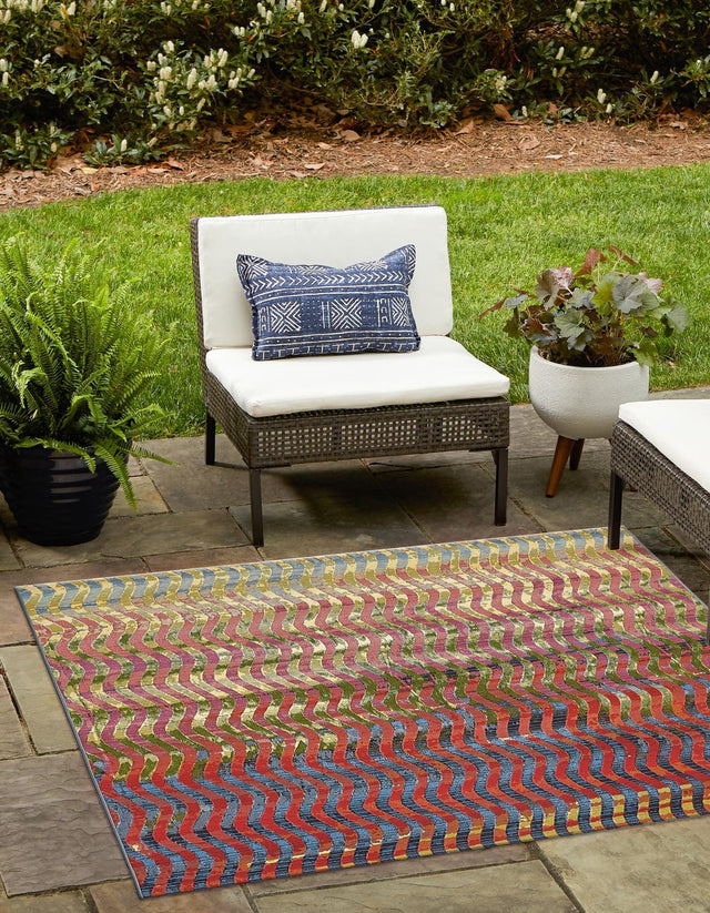 Multicolor 6' 1 x 6' 1 Outdoor Modern Square Area Rug Weather Resistant for Patio, Deck, Terrace, Balcony, Porch 100% Polypropylene Modern Outside Carpet for Sale at Rug Engine