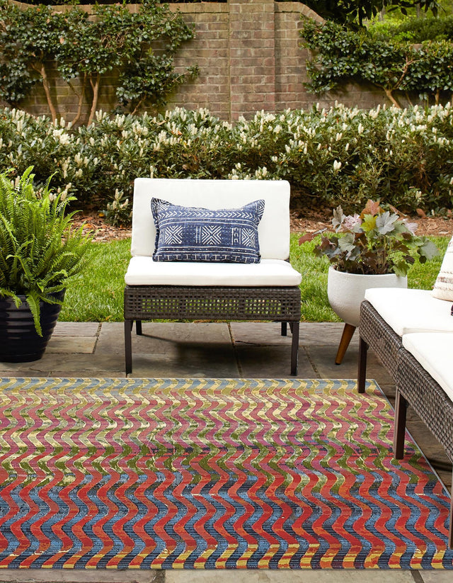 Multicolor 6' 1 x 6' 1 Outdoor Modern Square Area Rug Weather Resistant for Patio, Deck, Terrace, Balcony, Porch 100% Polypropylene Modern Outside Carpet for Sale at Rug Engine