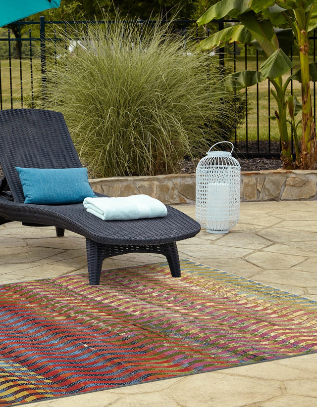 Multicolor 4' 1 x 6' 1 Outdoor Modern Rectangle Area Rug Weather Resistant for Patio, Deck, Terrace, Balcony, Porch 100% Polypropylene Modern Outside Carpet for Sale at Rug Engine